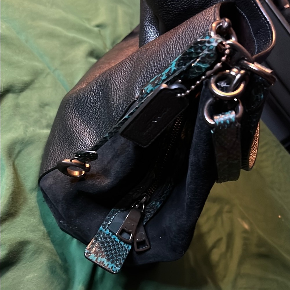 Coach Real Snakeskin Black and Teal Women's Bag